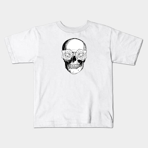 Skull and Roses | Skull and Flowers | Skulls and Skeletons | Vintage Skulls | Black and White | Kids T-Shirt by Eclectic At Heart